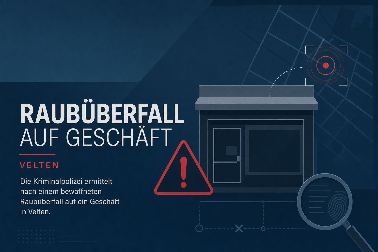 Grafische Themenkarte zu einem bewaffneten Raubüberfall auf ein Geschäft in Velten.