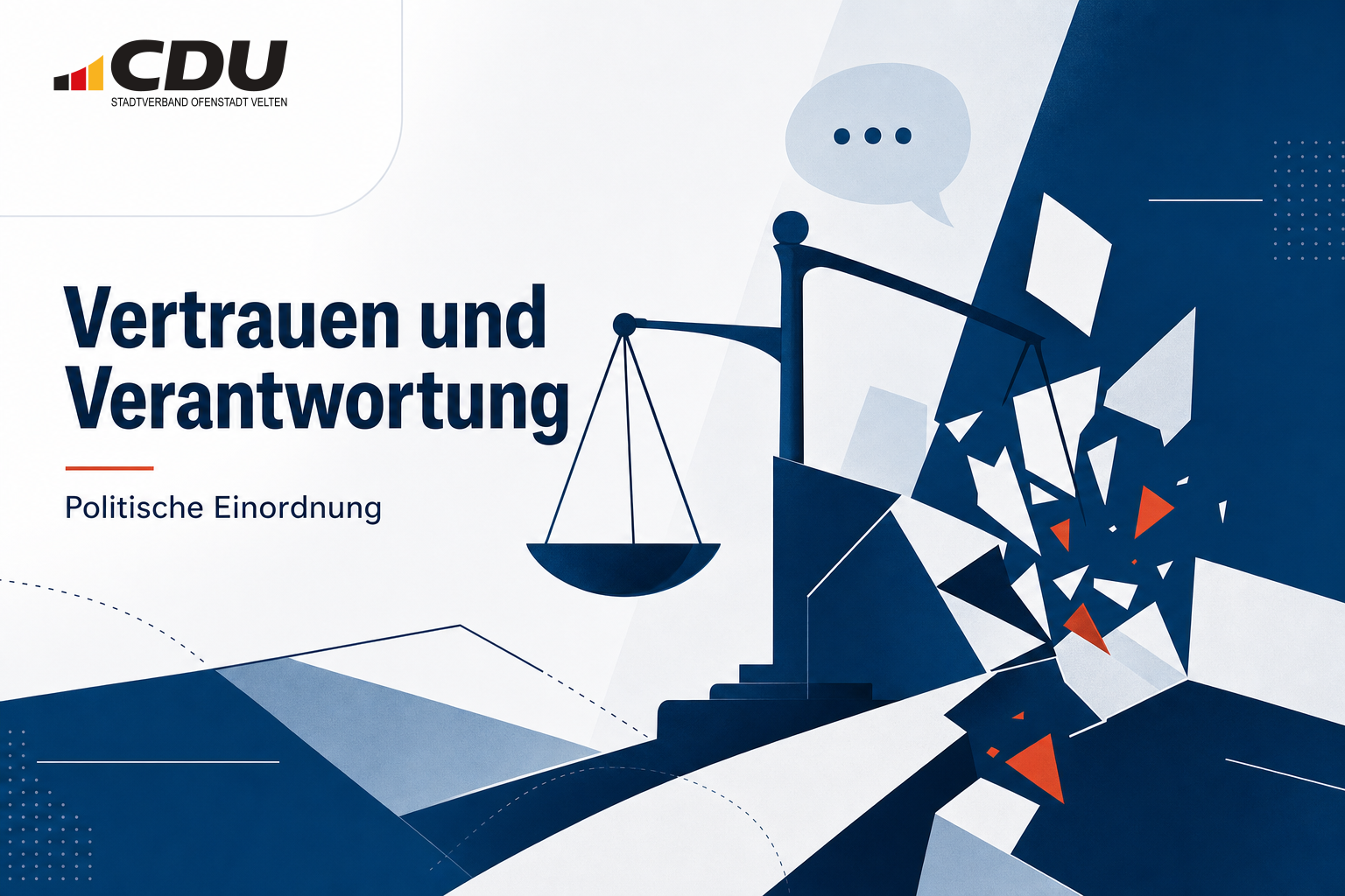 Redaktionelle Grafik zu politischer Verantwortung, öffentlicher Wahrnehmung und Vertrauensverlust.