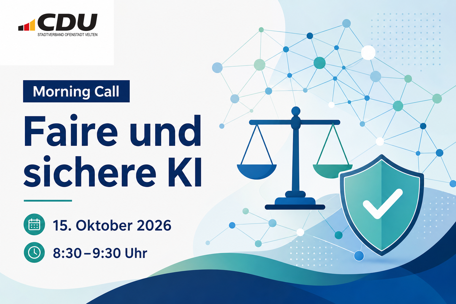 Redaktionelle Veranstaltungskarte zum Morning Call am 15. Oktober 2026 über faire und sichere künstliche Intelligenz.