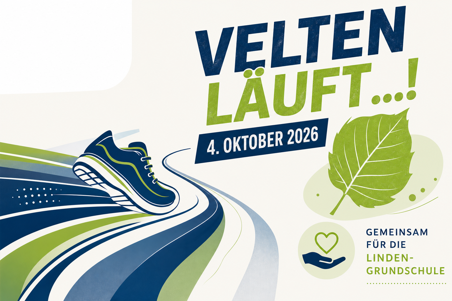 Redaktionelle Veranstaltungskarte zum Stadtlauf „Velten läuft …!“ am 4. Oktober 2026 mit Hinweis auf das Spendenprojekt zugunsten der Linden-Grundschule.
