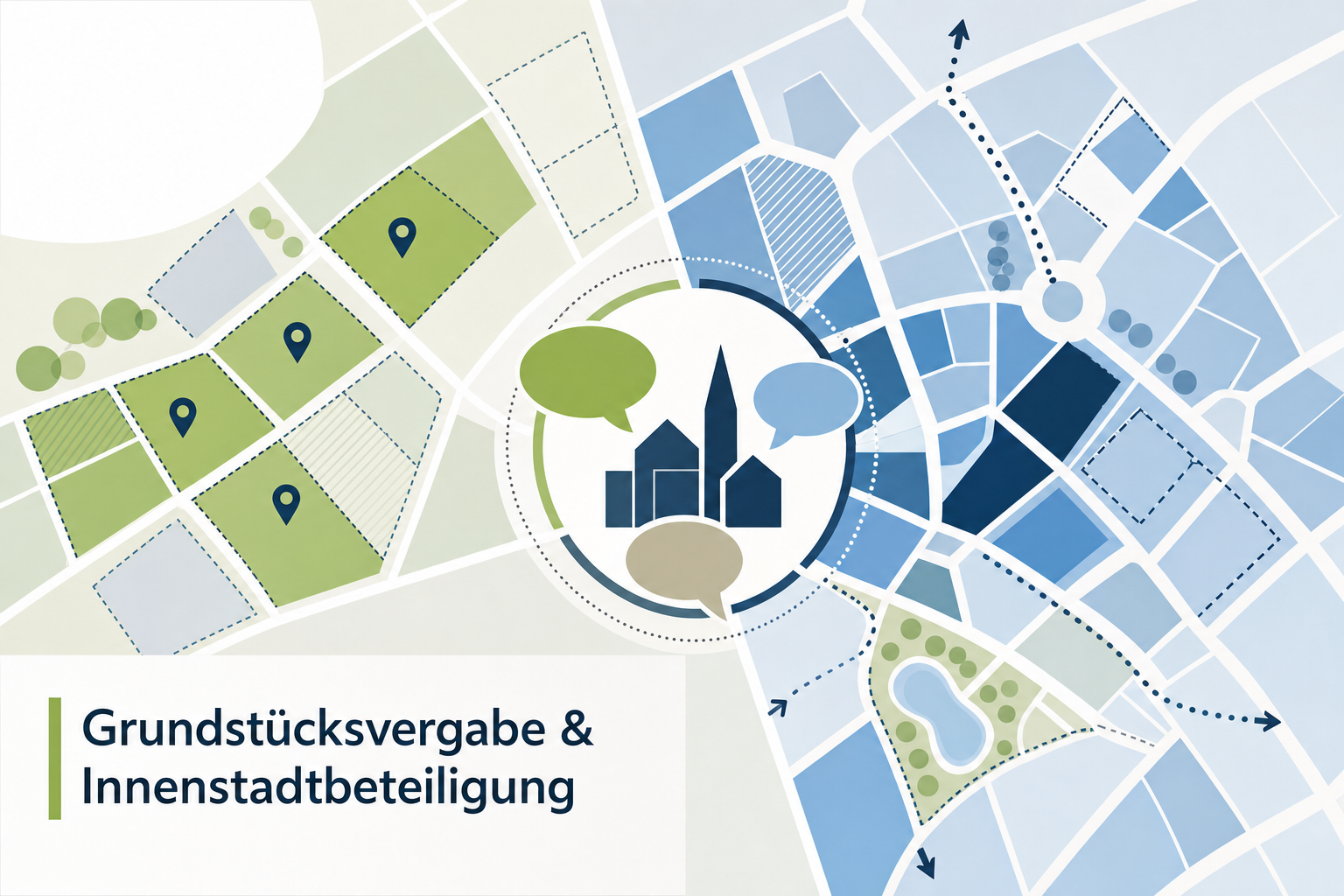 Redaktionelle Grafik zu Grundstücksvergabe und Beteiligung an der Innenstadtplanung in Velten.