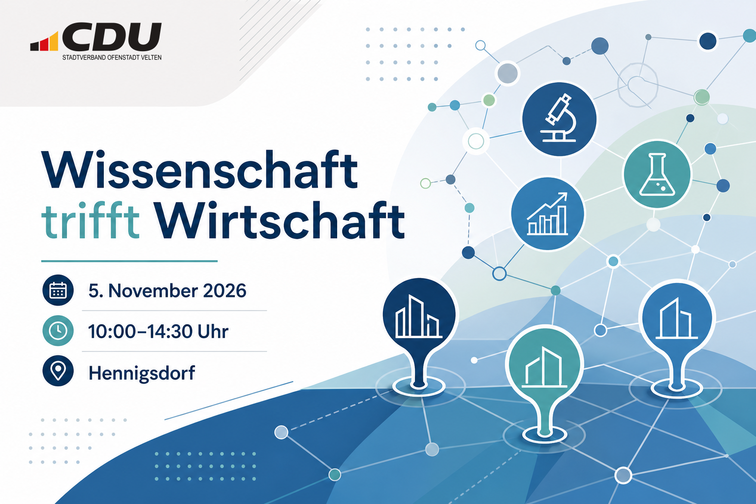 Redaktionelle Veranstaltungskarte zum Austausch zwischen Wissenschaft und Unternehmen am 5. November 2026 in Hennigsdorf.